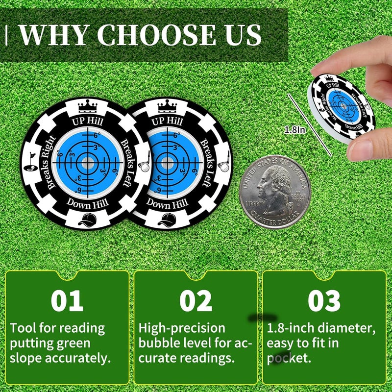 DESELL Golf Green Reader, 2 Pack Golf Ball Marker Hat Clip with High Precision Horizontal Bubble, Putting Training Aid Golf Accessories Tool Gift for Men Women - Image 4